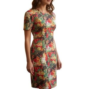 Vintage Fruit Cocktail Pattern Empire Waist Sheath Dress Hand Sewn